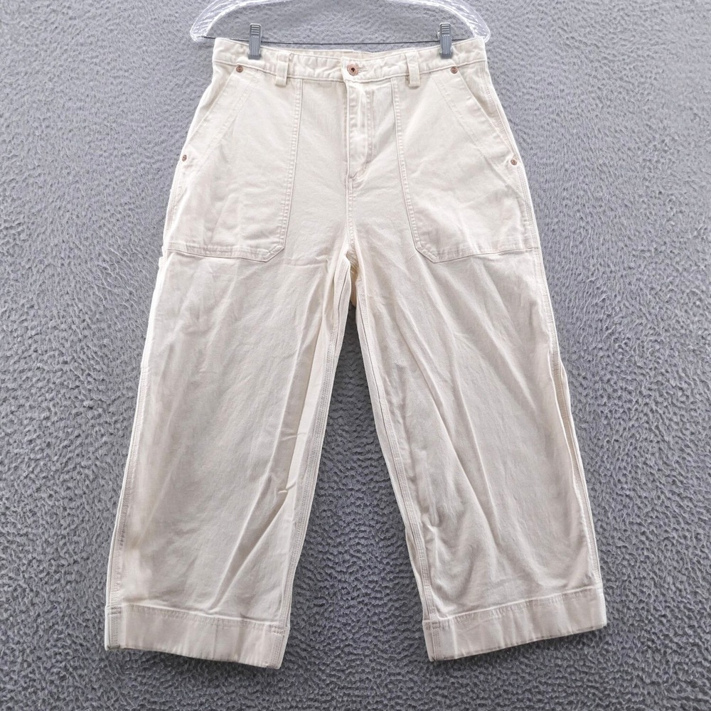 Duluth‎ Trading Womens 12 Regular Cream Canvas Carpenter Wide Leg Crop Pants